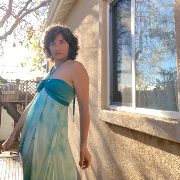 Vintage ‘90’s Y2K Bebe Halter Empire Waist Silk Midi Dress - Picture 5 of 7